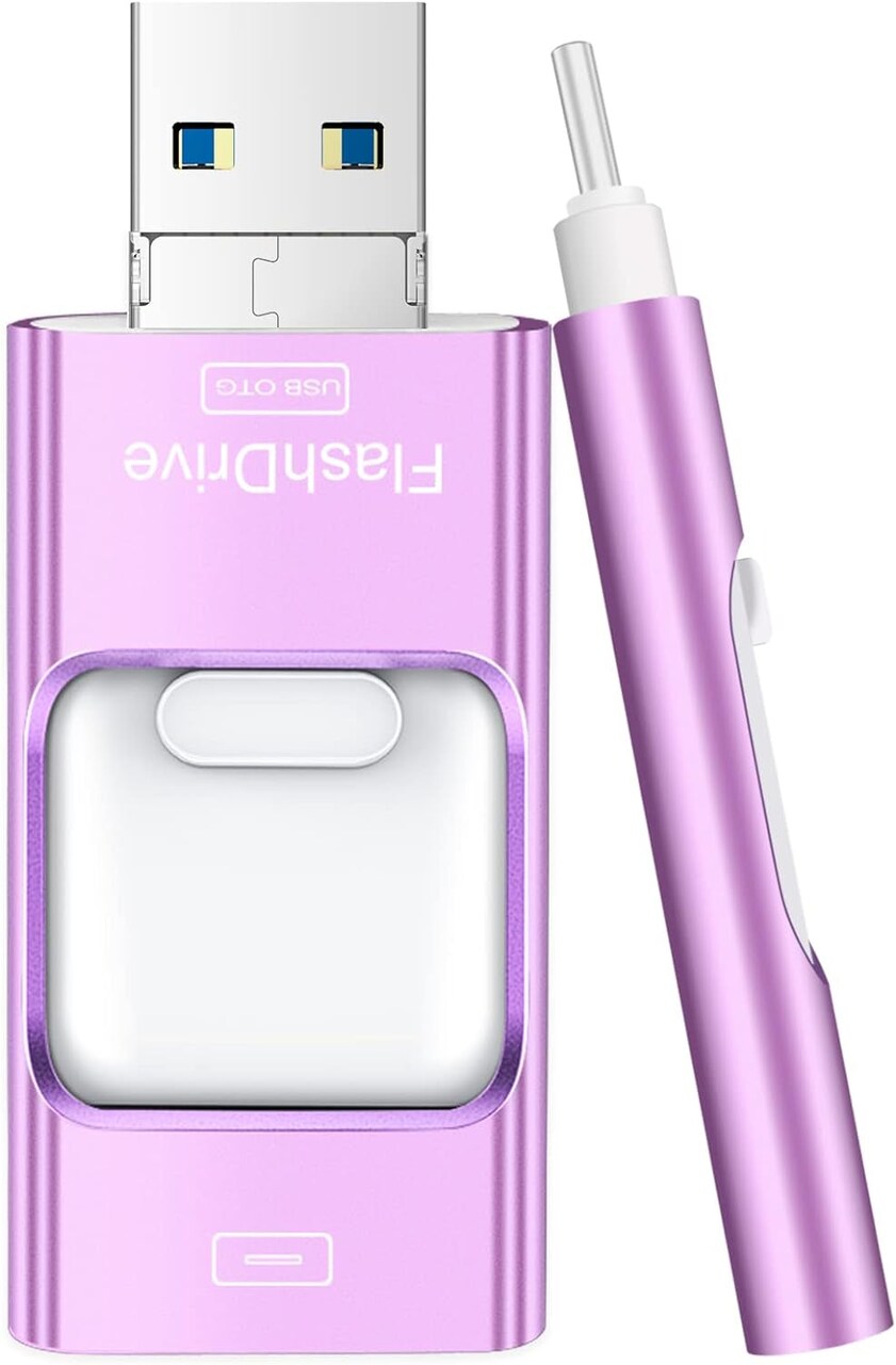 Flash Drive for Iphone 256GB, 4 in 1 USB Type C Memory Stick, Photo Stick External Storage Thumb Drive for Iphone Ipad Android Computer, Violet Purple